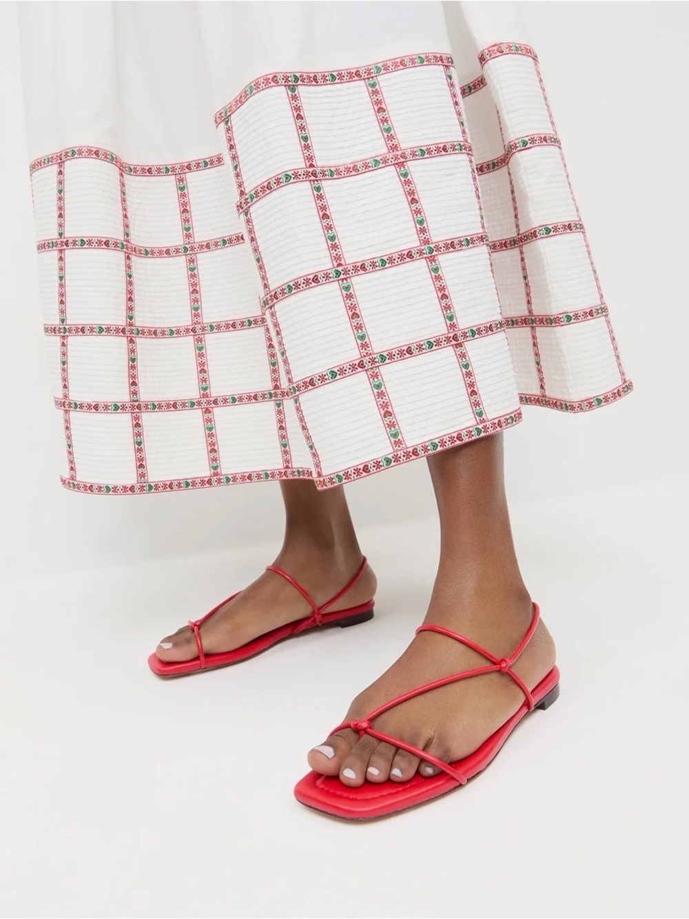 Loeffler Randall Red Strappy Square-Toe Flat Sandals